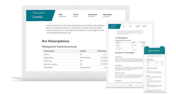 Vorschau des Testergebnisses des Candida Tests von cerascreen