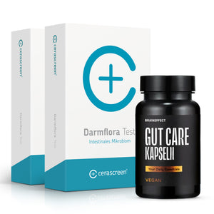 2 Darmflora Tests von cerascreen, Gut Care Kapseln von Braineffect