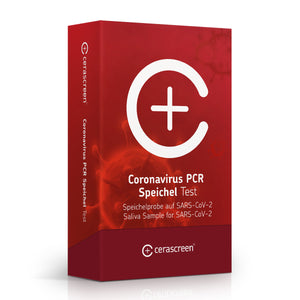 Verpackung des Coronavirus PCR Speicheltests von cerascreen